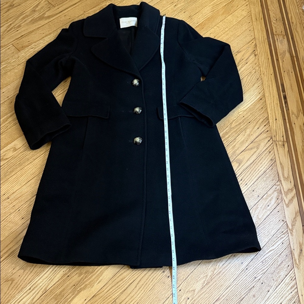 Fleurette Wool Cashmere Black Coat Size 16 Made in USA Classic Winter Overcoat - Picture 4 of 13